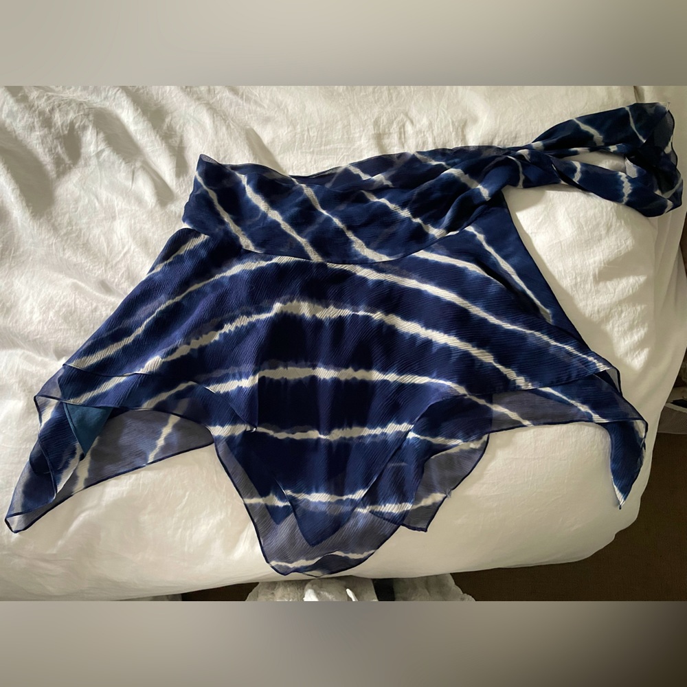 BCBG Max Azria XS Silk Blue White Hankerchief Mini Skirt or Strapless Top